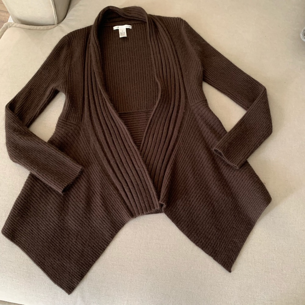 Sarah Spencer Brown Angora Angled Cardigan Sweater